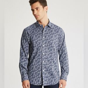 Egara Blue Striped Floral Print Casual Button Up Shirt Flip Cuffs Size XXL